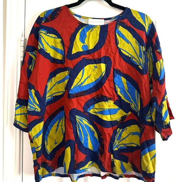 COREY LYNN CALTER Anthropologie Rhea Top Abstract Leaf Print Artsy - Sz Small - Picture 2 of 6